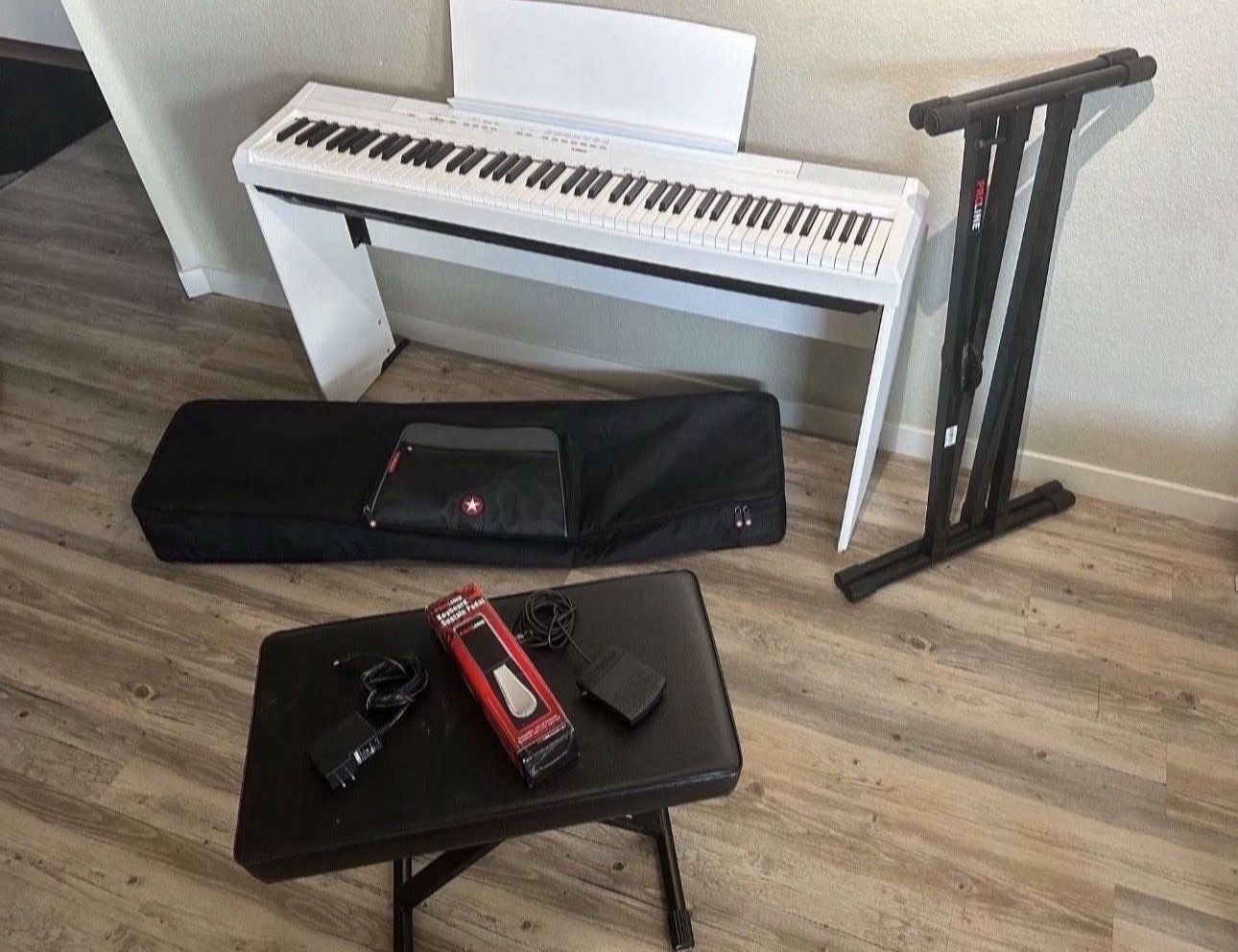 Yamaha P-115 88-Key White Piano + accessories