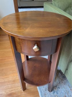 2 Round Dark Wood Side Tables / End Tables