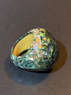 Rarities Carol Brodie Sterling Wood Abalone Dome Ring Size 7