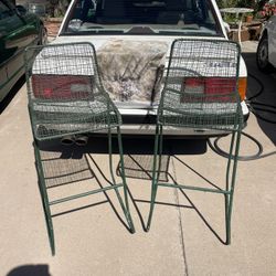Vintage green METAL Sonoma CB2 reed BAR counter HEIGHT STOOLS MIDCENTURY MODERN 