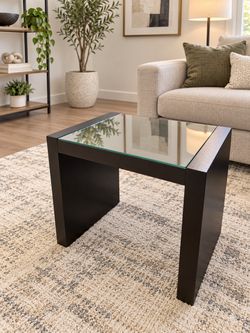 Dark Wood End Table with Glass Top