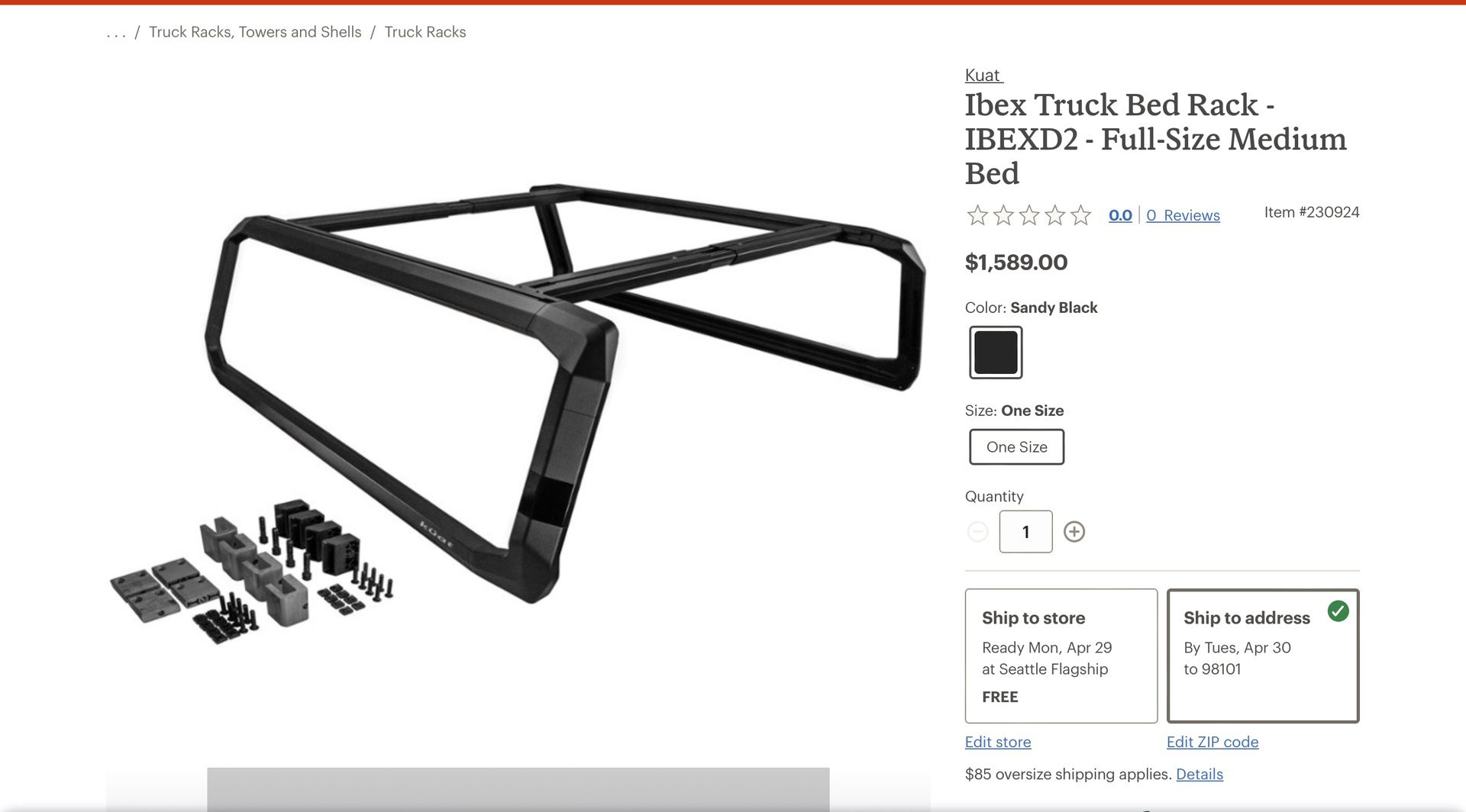 Kuat IBEX Truck Bed Rack - Full Size 6’6’’ Bed 
