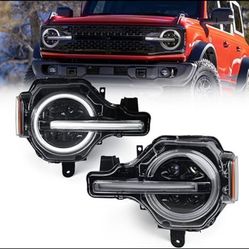 ► LED Headlights Ford Bronco 2021 2022 2023 2024 Full Projector Headlamp Assembly w/ DRL 4 Lens Headlight