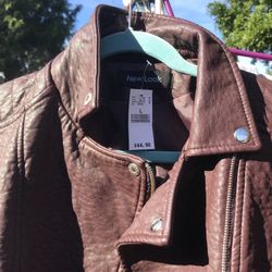 Brown bomber style faux leather, waist length Jacket