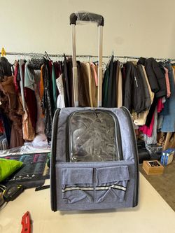 Rolling Pet Carrier Backpack With Wheels Foldable Dog Cat Travel Bag