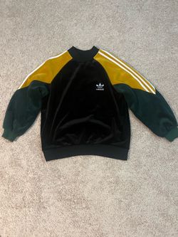 Adidas Black Velour Pullover with Mustard and Dark Green Accents