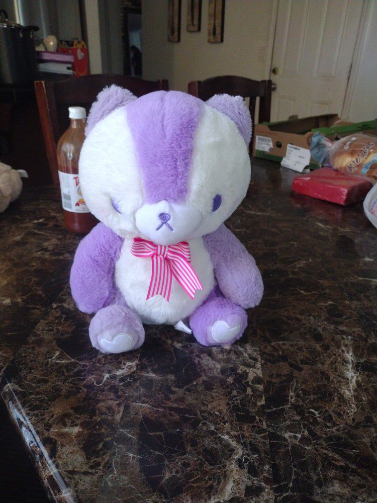 Bear Purple And White Has A Bow
