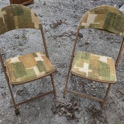 2 Vintage Metal Folding Chairs 
