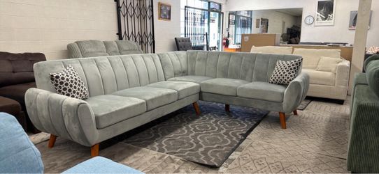 New MCM Velvet Sectional Couch …Free Delivery and Assembly…
