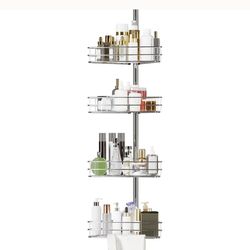 Reduced Tension Pole Shower Caddy, 4 Basket Shelves, Adjustable 75 to 110h