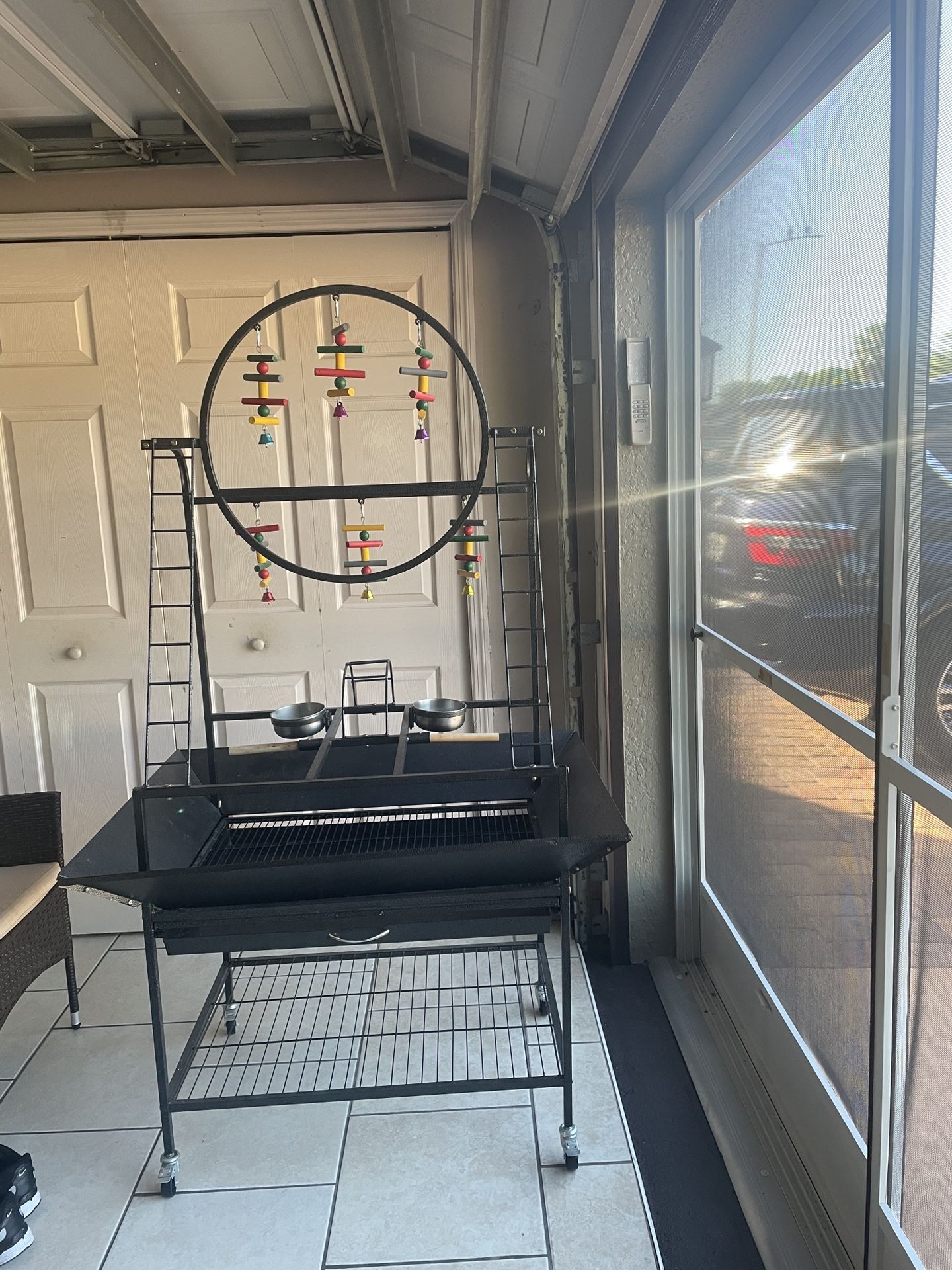 Large Open Bird Cage With Toys And Bowls