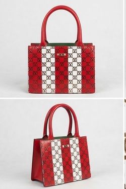 AUTHENTIC Valentino Victoria Monogram Stripes Leather Tote