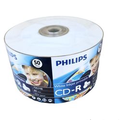50 Philips 52X White Inkjet Printable Black CD-R
