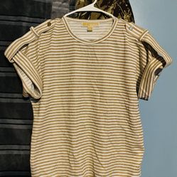 Michael Kors White Gold Metallic Stripe T-Shirt – Glitter Stripe Logo Tee