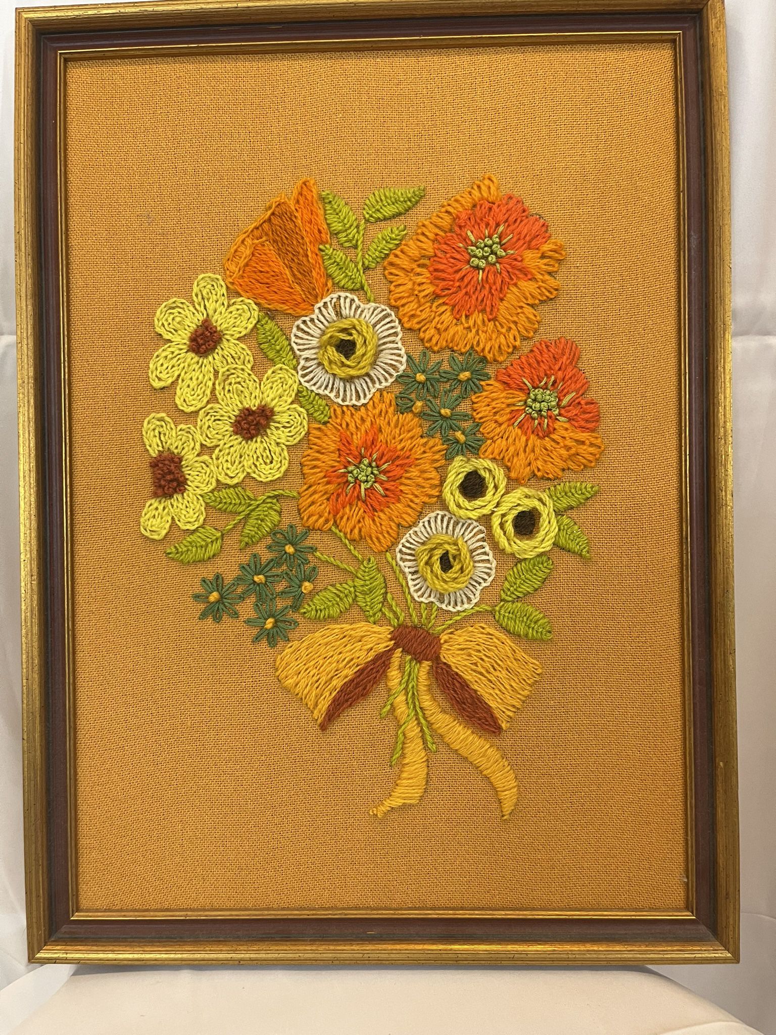 Vintage 1960’s Field Flowers Needlepoint Professionally Framed