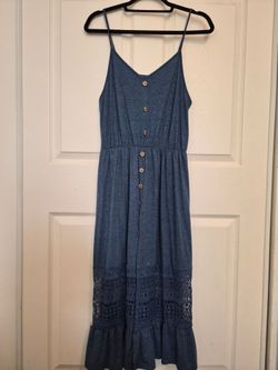 Shein Blue spaghetti strap midi dress with crochet detail