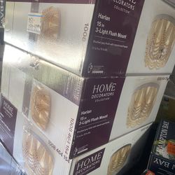 Harlan 15 in. 3-Light Brushed Grey Flush Mount with Natural Real Wood Beads