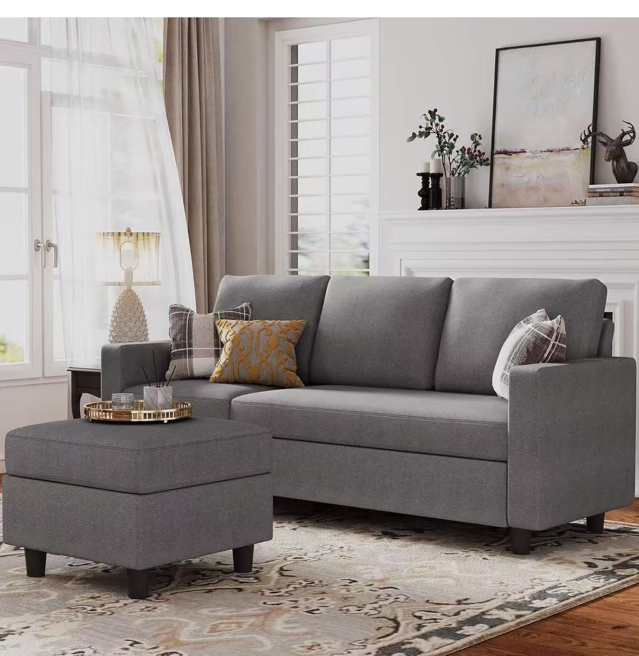 HONBAY Convertible Sectional Sofa, Convertible L Shaped Couch with Reversible Chaise, Sectional Couch for Small Space Apartment, Grey$180