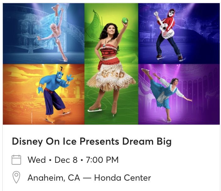 (5) Disney on Ice Dream Big Tickets - Wed, Dec 8