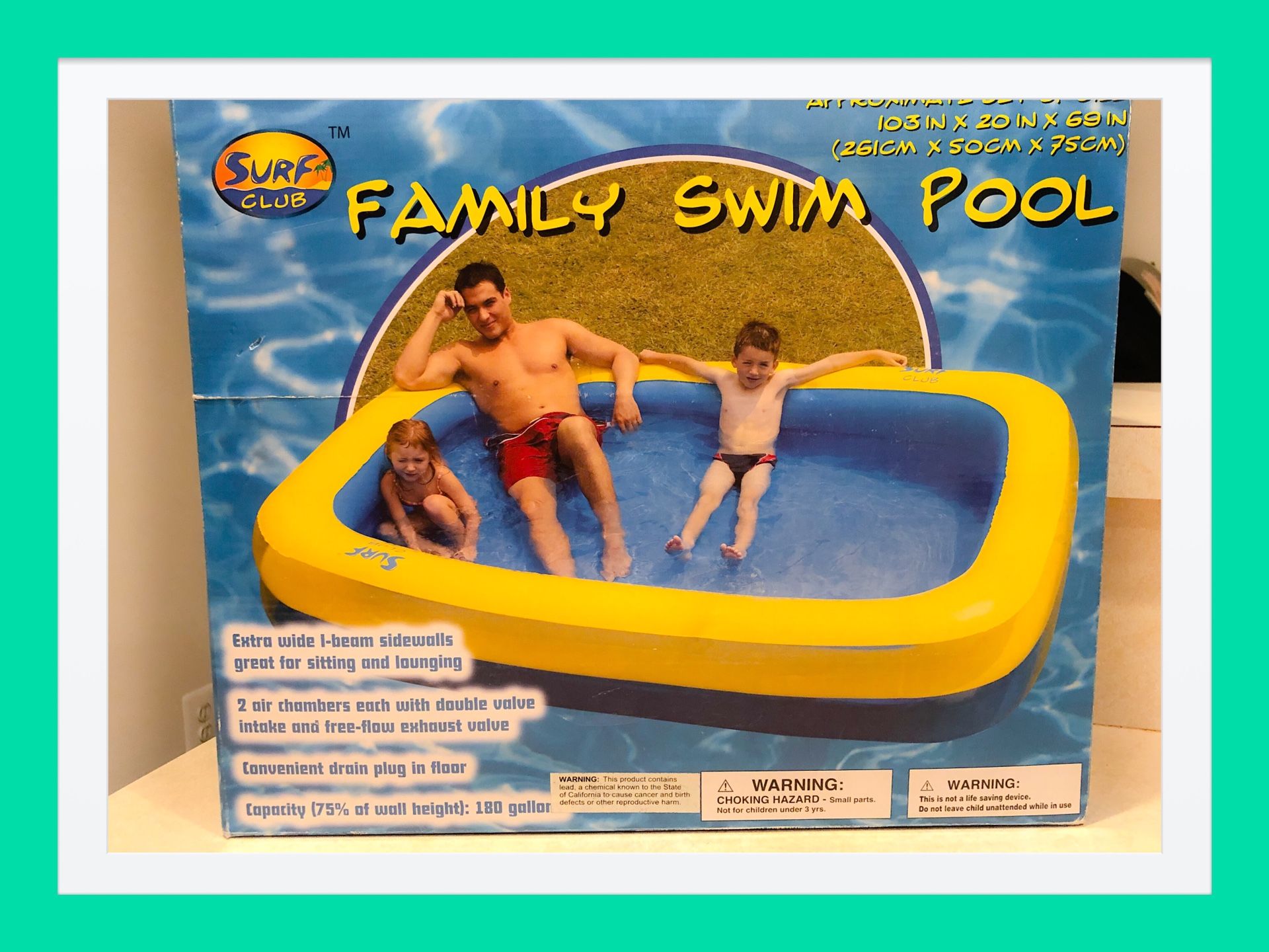 Surf Club Family Inflatable Swimming Pool 103in. x 69in. x 20in New in Box