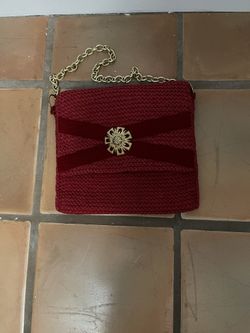 Handbag, Red With Gold Chain