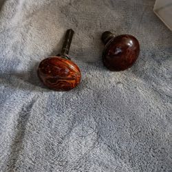 Pair Of Porcelain Marbled Knobs - Vintage