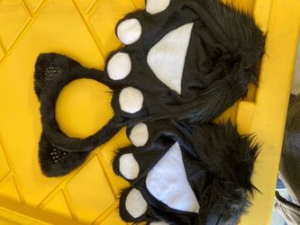 Halloween! Black Furry Animal Paw Gloves Costume Mittens