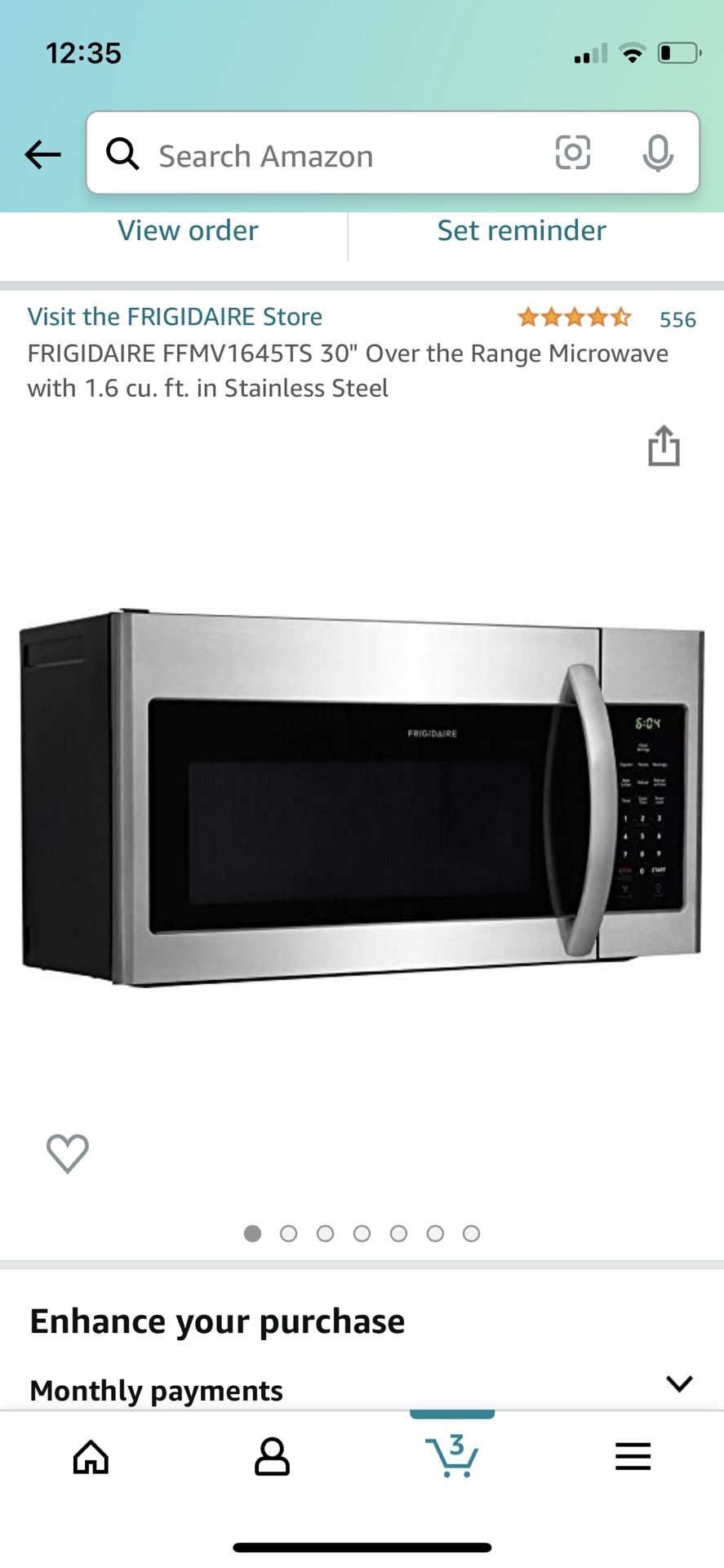 Microwave Frigidaire FFMV1645TS 30 inch over counter range stainless steel