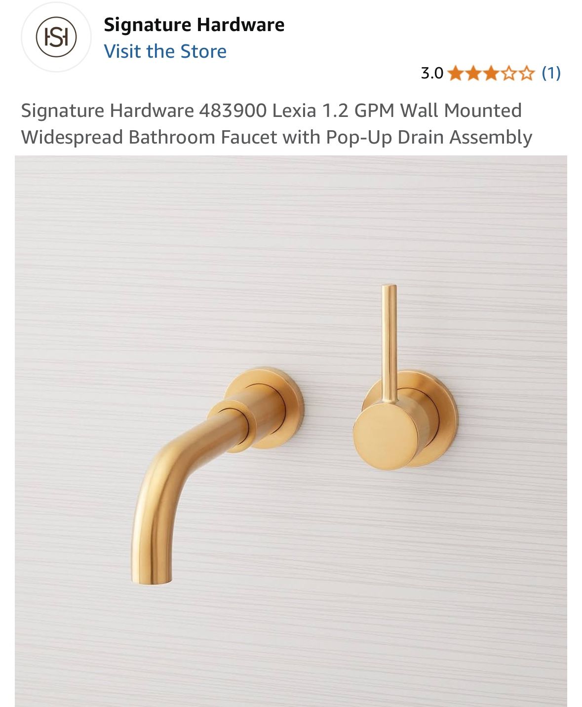 Signature Hardware 483900 Lexia 1.2 GPM Wall Mounted Widespread Bathroom Faucet with Pop-Up Drain Assembly