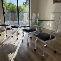Lucite Acrylic Dining Chairs with Leather Cushions - Set of 4
