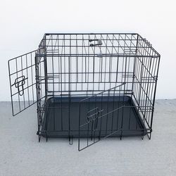 (NEW) $30 Double Door 24” Dog Crate Cage Folding Metal Kennel, Plastic Tray 24x17x19 Inches