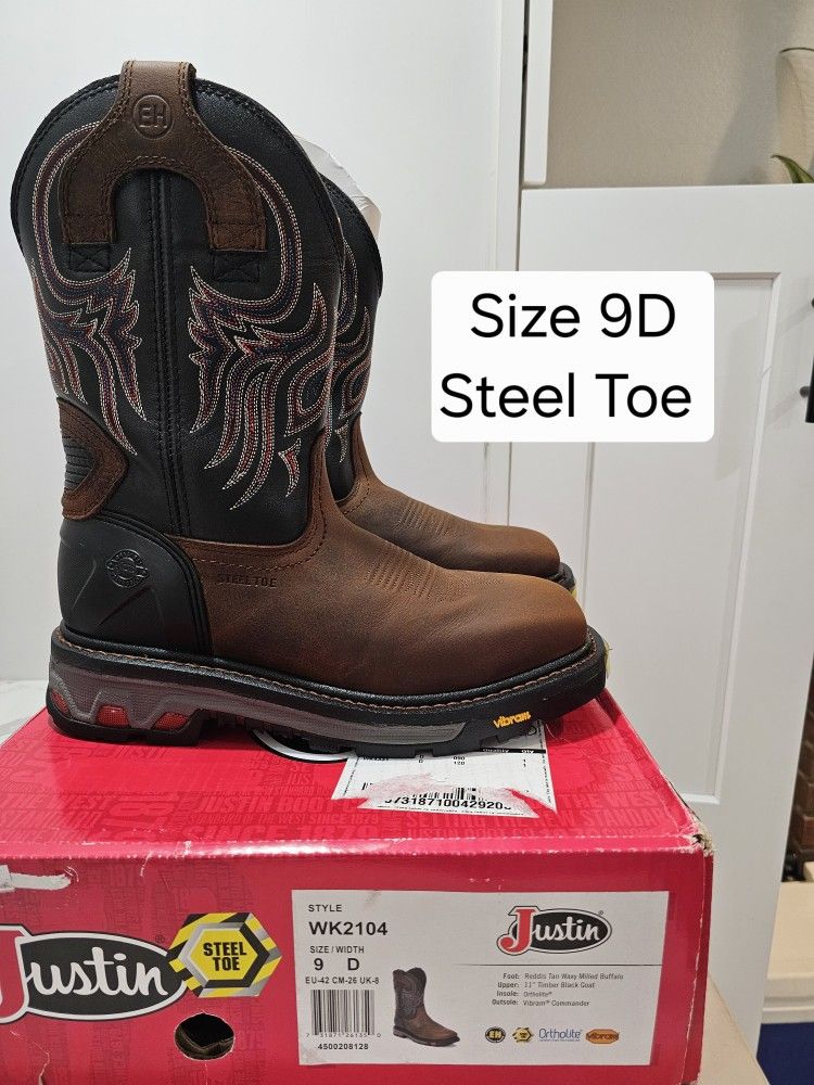 Justin Steel Toe Work Boots Size 9