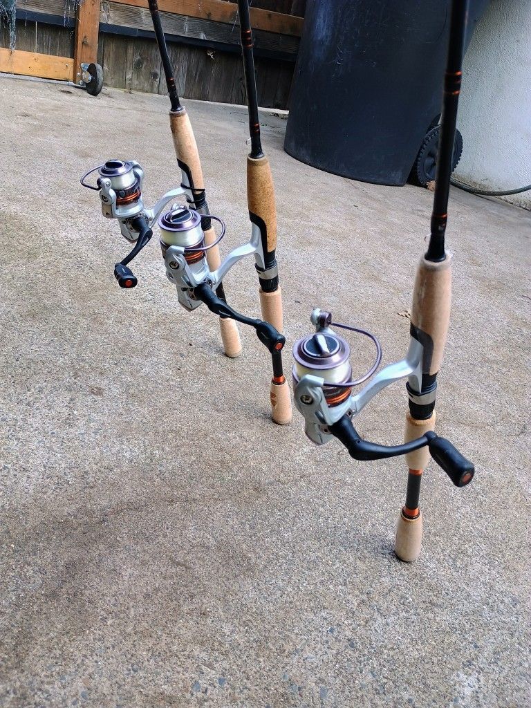 3 Unused Pflueger 6.5 Ft Fishing Rods And Reels