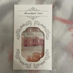 Pink French Tip Press-On-Nails -Square