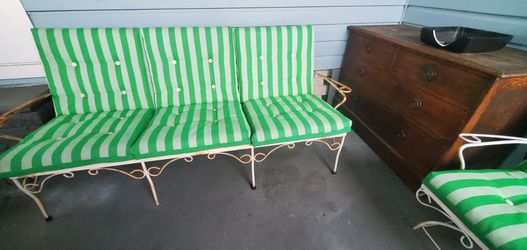 Vintage Wrought Iron Patio Sofa with Cushions