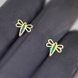 Jewelry 10k solid yellow gold malachite  0.15CTW butterfly stud earring’s