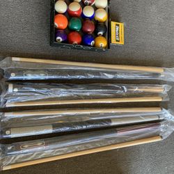 Pool Cues Balls Chalk Bundle New 