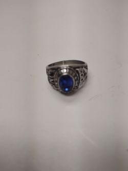 Old 2003 Link Silver Class Ring with Blue Stone Size 5 1/2