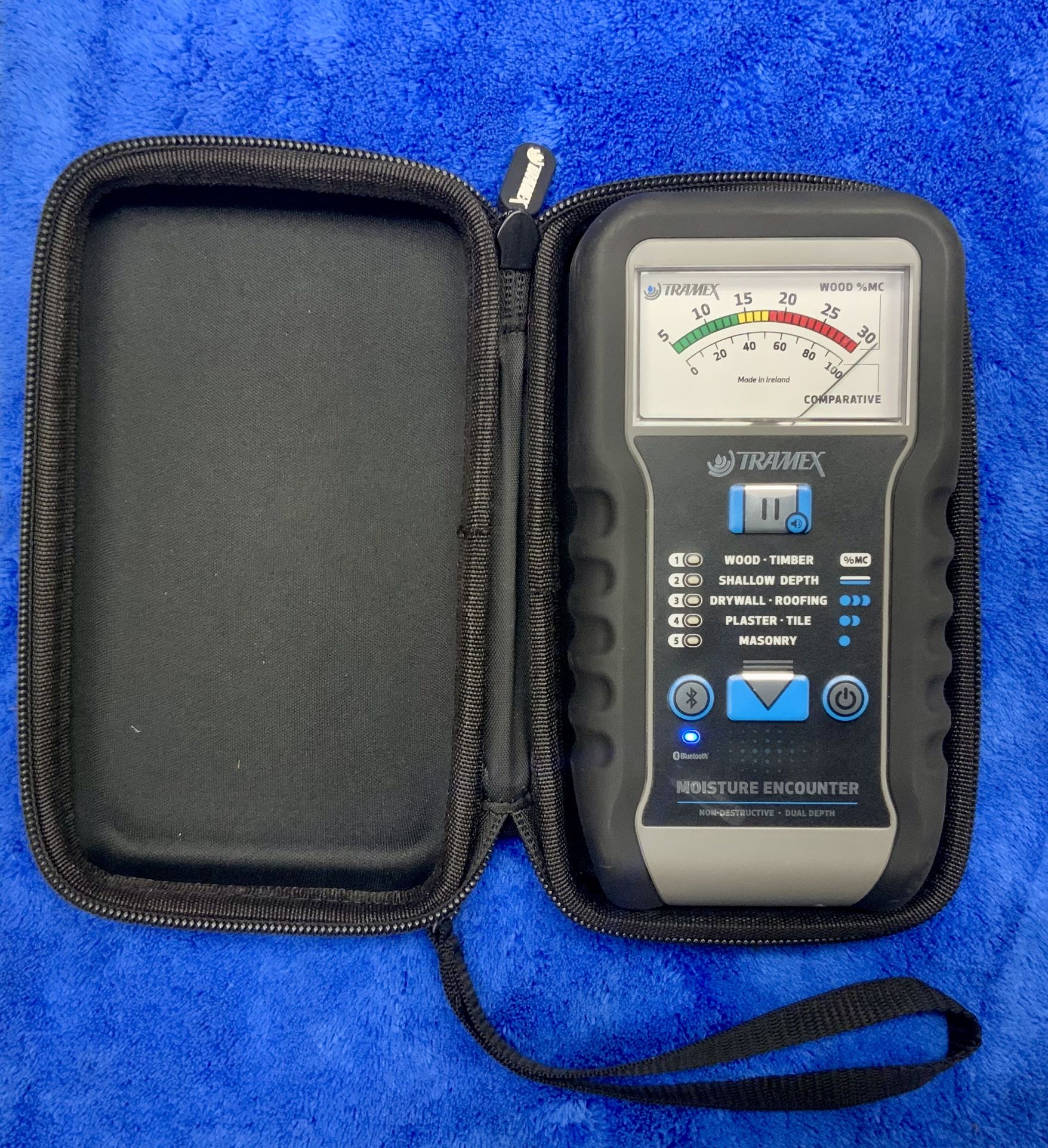 Tramex Moisture Encounter ME5 Pinless Meter Measure Content Measuring Dual Depth Wood Timber Shallow Drywall Roofing Plaster Tile Masonry Job Site