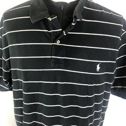Polo Ralph Lauren Men’s 2XB Mesh Polo Black Striped Shirt Pony Thumbnail