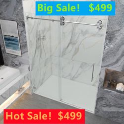 60 in. W x 76 in. H Double Sliding Frameless Shower Door in  with Smooth Sliding and 3/8 in. Glass
