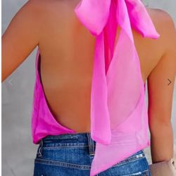 Pink Halter Bow Top