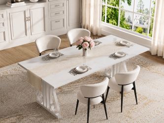 5 piece- white wood dining table with 4 teddy chairs