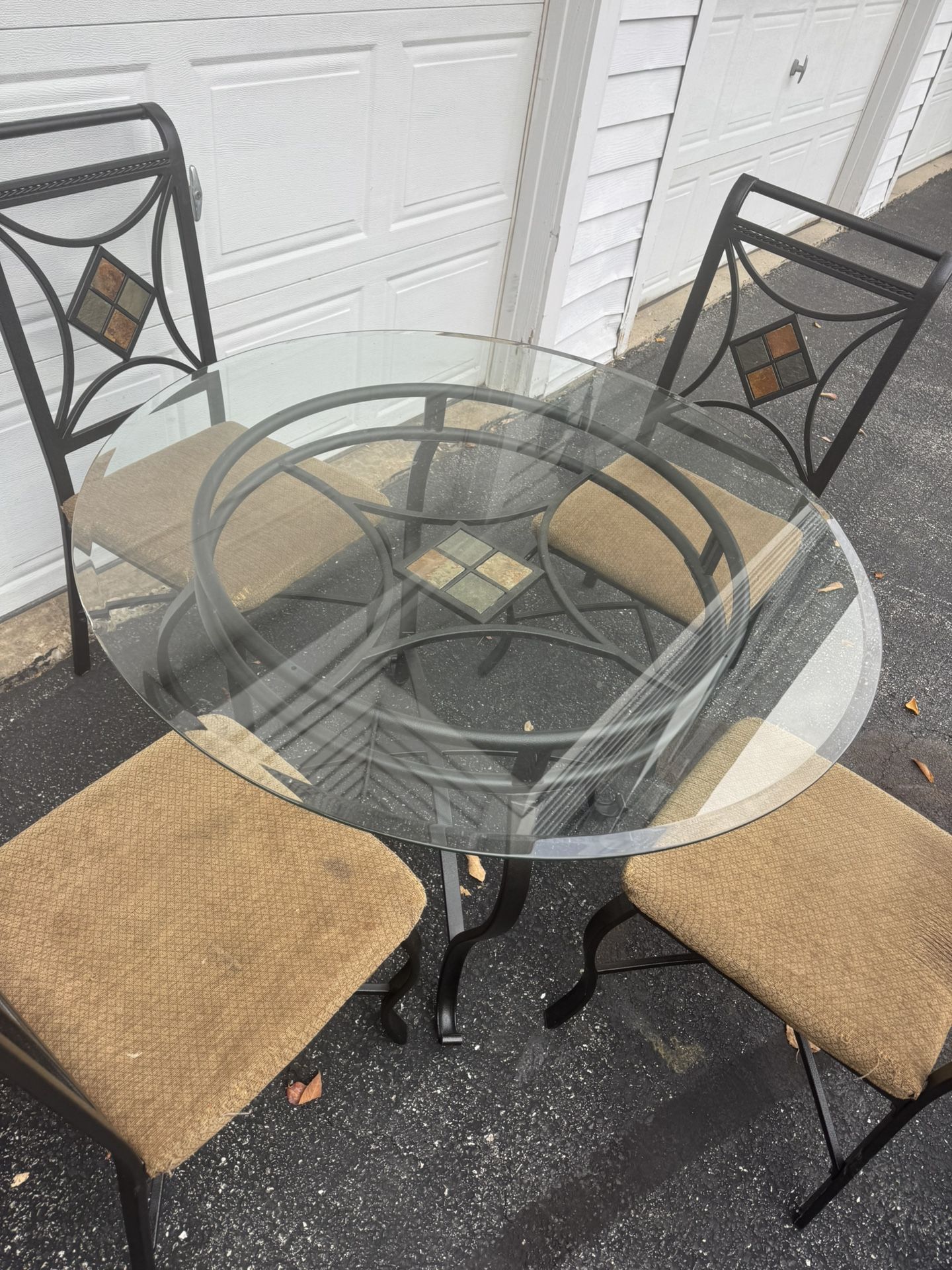 Glass Top Round Dining Table with 4 Chairs