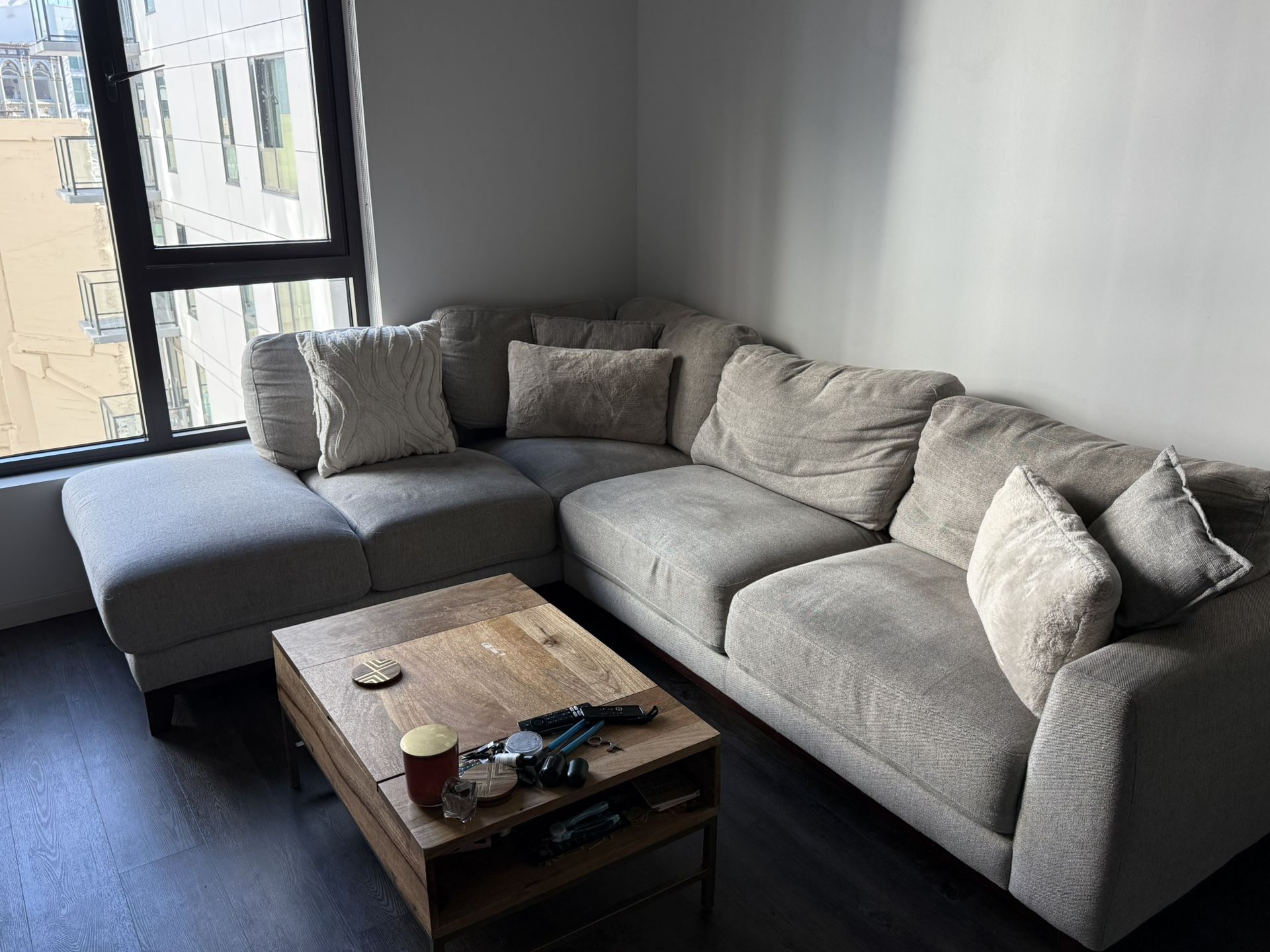 Living Spaces Sofa with free lounger and Ottoman - Have To Be Picked Up Today