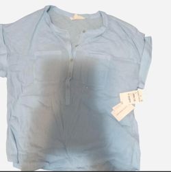 Light Blue Short Sleeve Button-Front Top