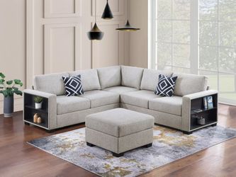 Brand New Beige Sectional Sofa w Ottoman