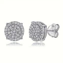Exquisite Micro Pave 14K White Gold-Plated Cubic Zirconia Men Women 12mm Stud Earrings 