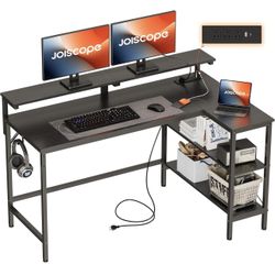 L Shaped Gaming Desk with Shelves and Display Riser, Corner Computer Desk with USB and Type-C Outlet