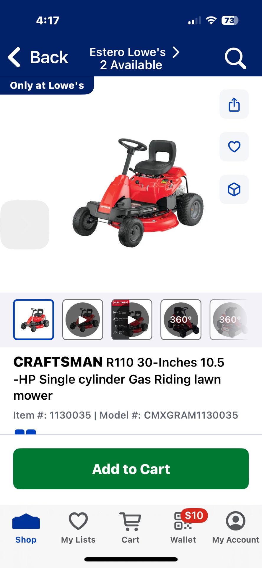 30” Craftsman Lawn Tractor